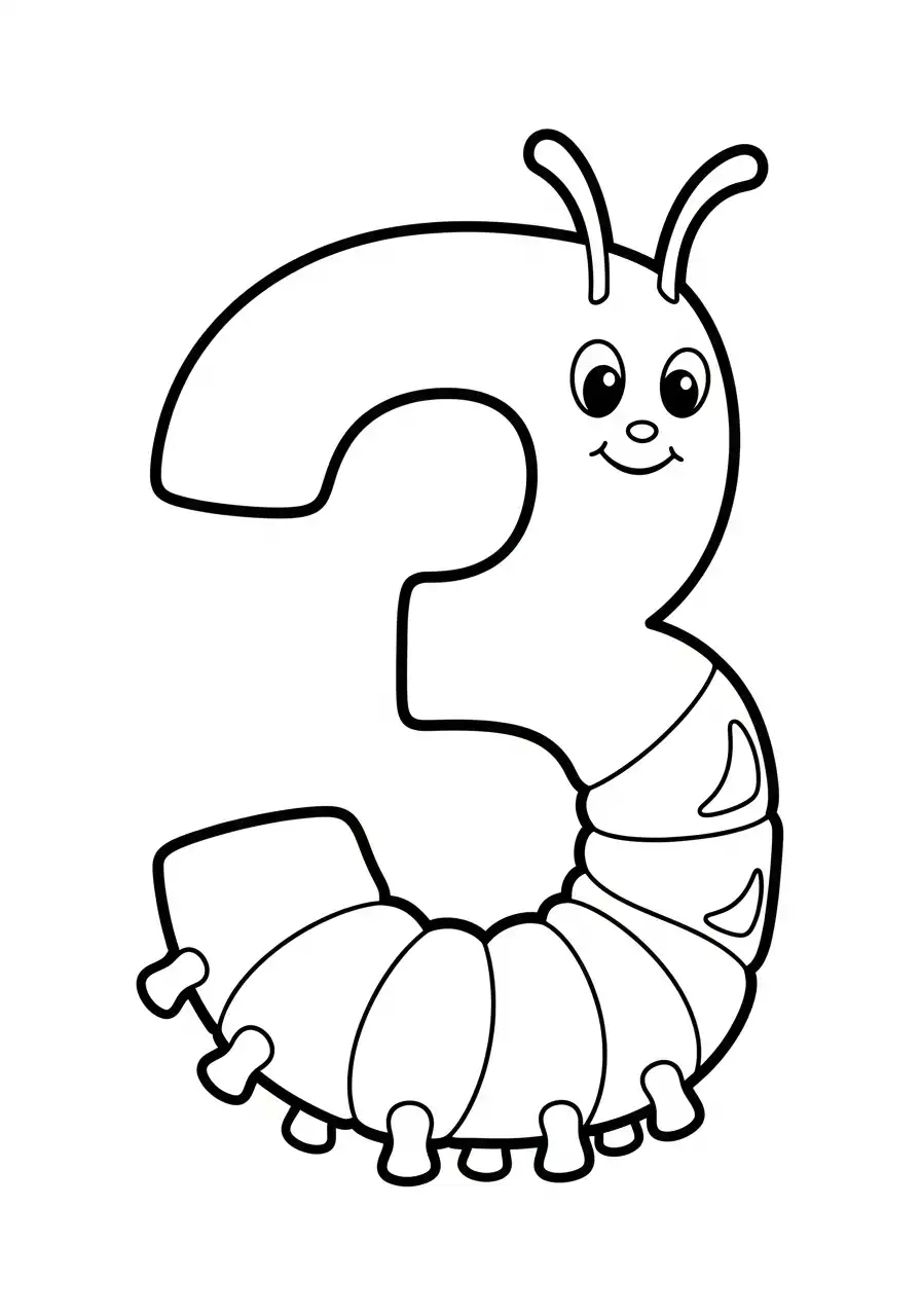 cijfer 3 rups insect kleurplaat