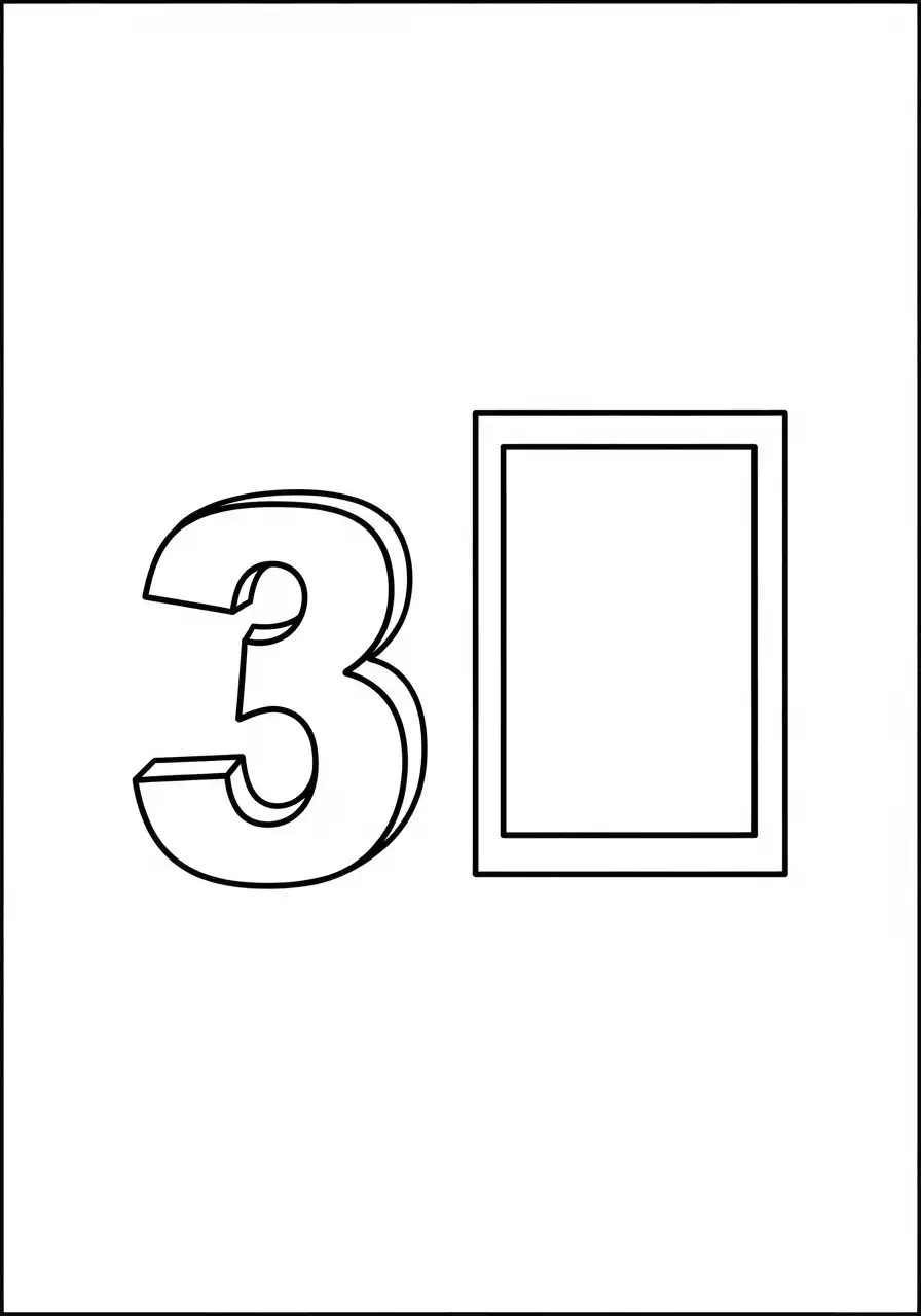 cijfer 3 simpel 3d vierkant kleurplaat