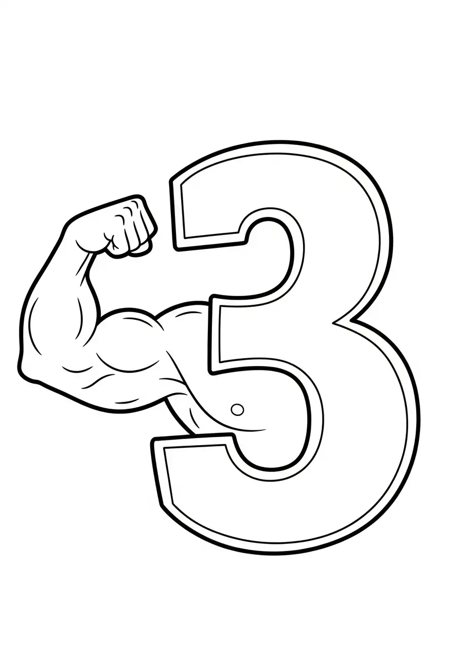 cijfer 3 sterke arm spierbal kleurplaat