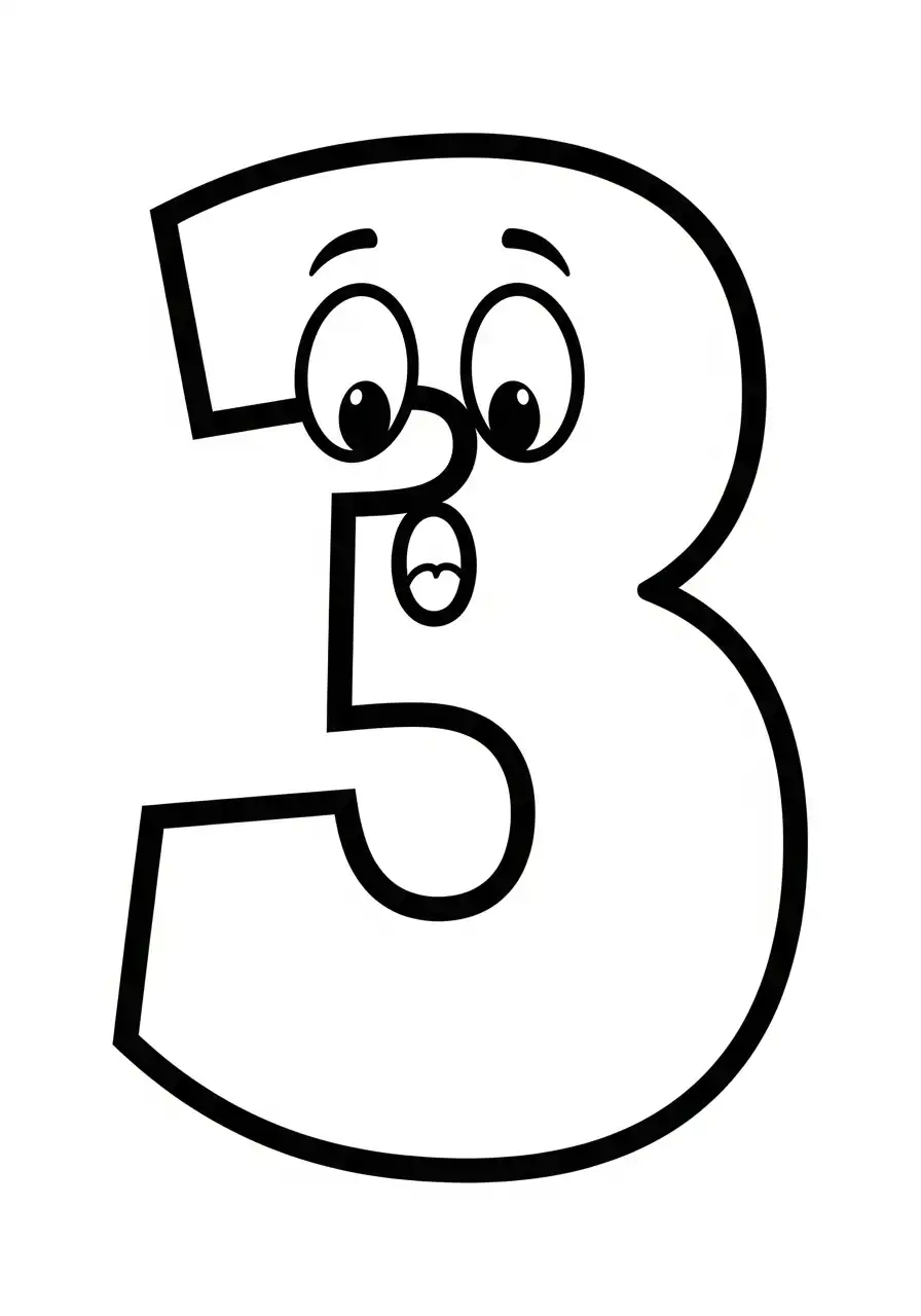 cijfer 3 verbaasd gezicht kleurplaat