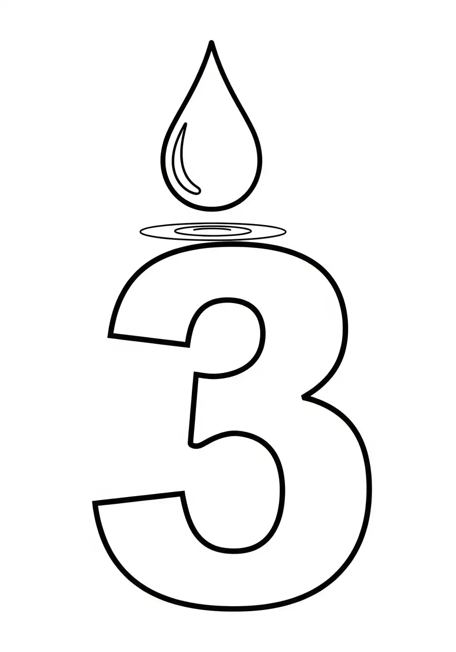 cijfer 3 waterdruppel vloeistof kleurplaat
