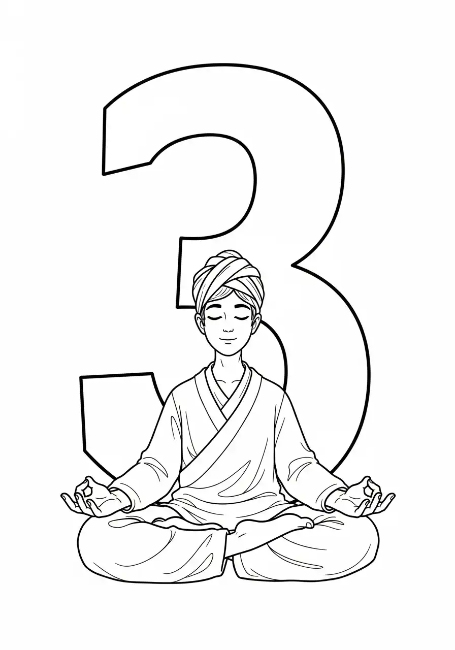 cijfer 3 yoga meditatie kleurplaat