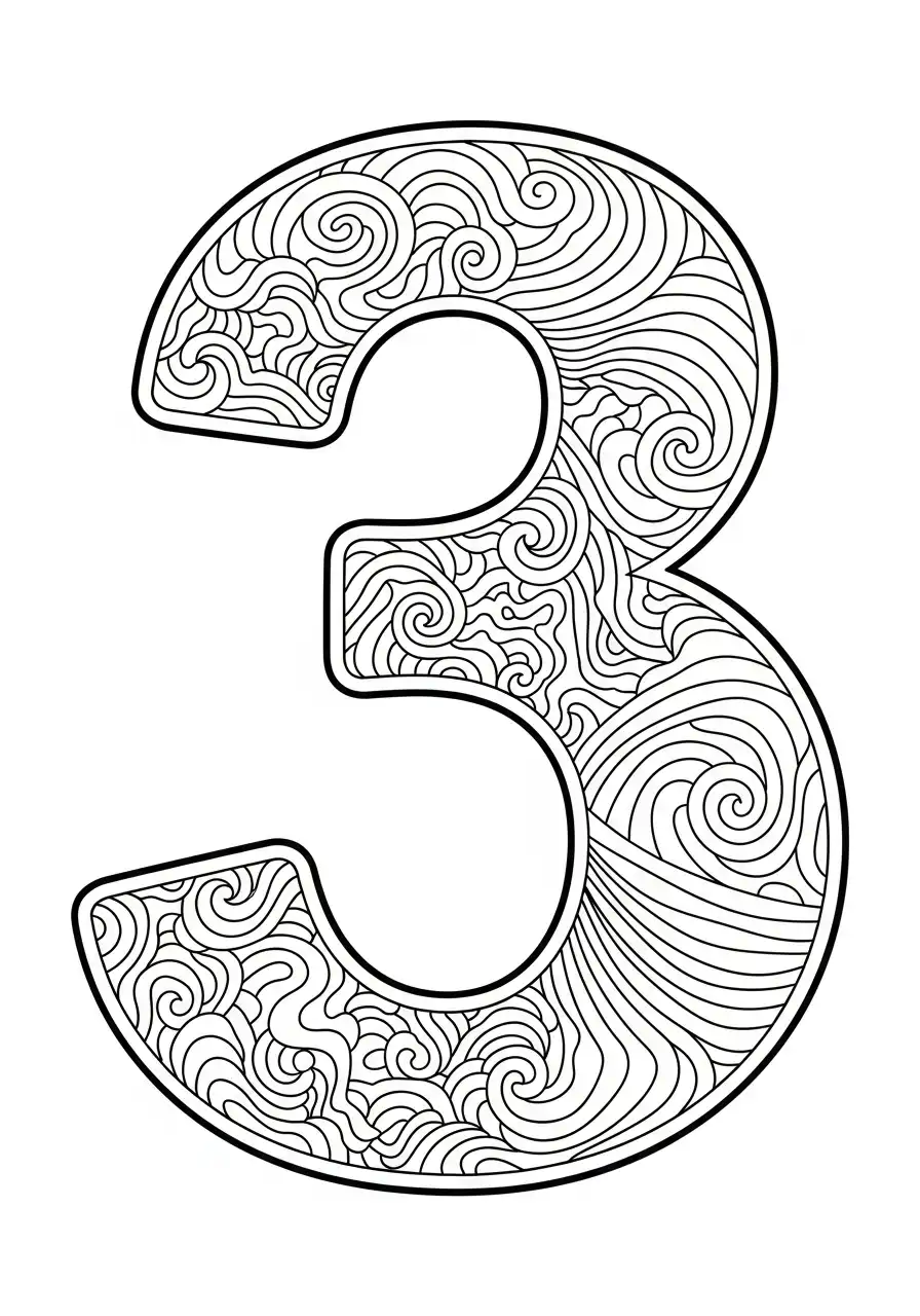 cijfer 3 zentangle patroon mandala kleurplaat