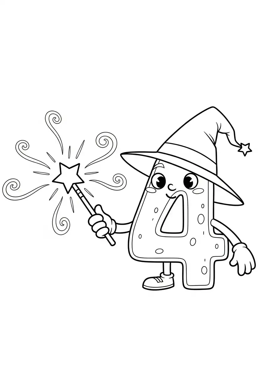 cijfer 4 als tovenaar magie kleurplaat