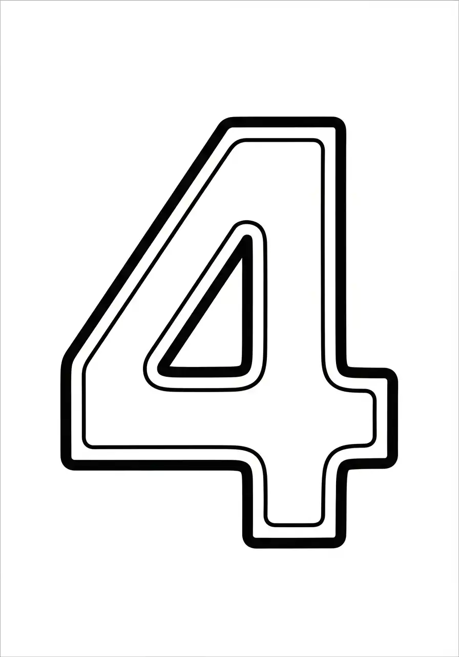 cijfer 4 dikke rand simpel kleurplaat