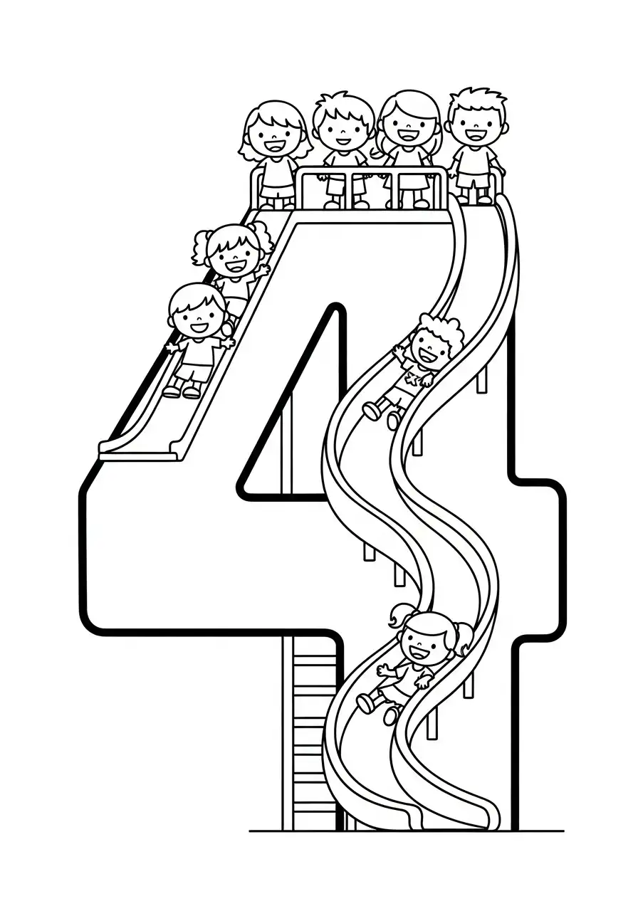 cijfer 4 glijbaan kinderen kleurplaat