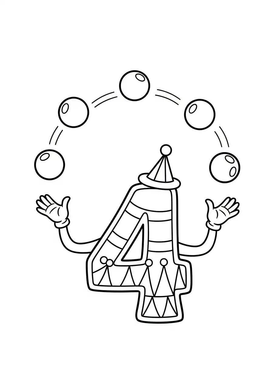 cijfer 4 jongleert circus kleurplaat