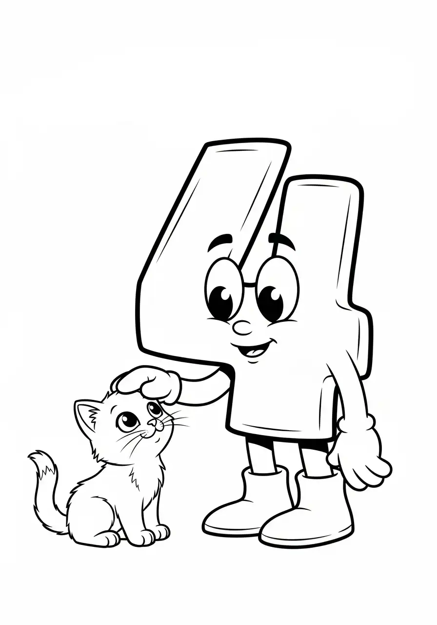 cijfer 4 kat knuffel kleurplaat