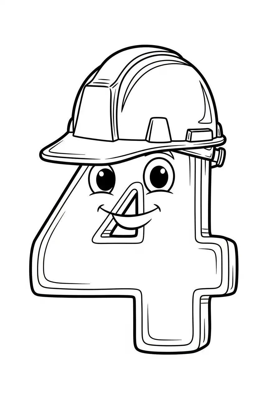 cijfer 4 met bouwhelm veiligheid kleurplaat