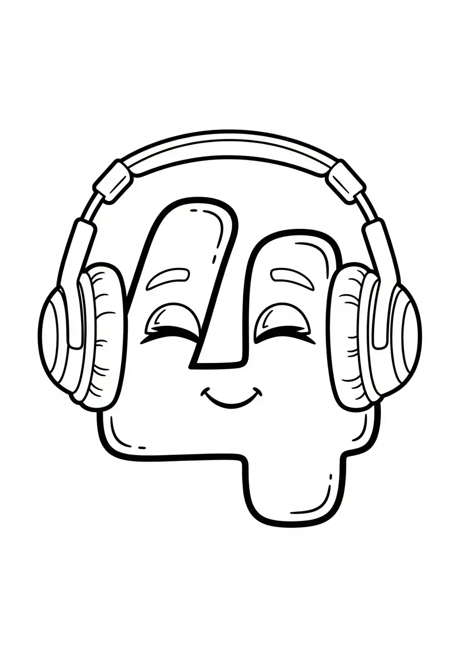 cijfer 4 met koptelefoon muziek kleurplaat
