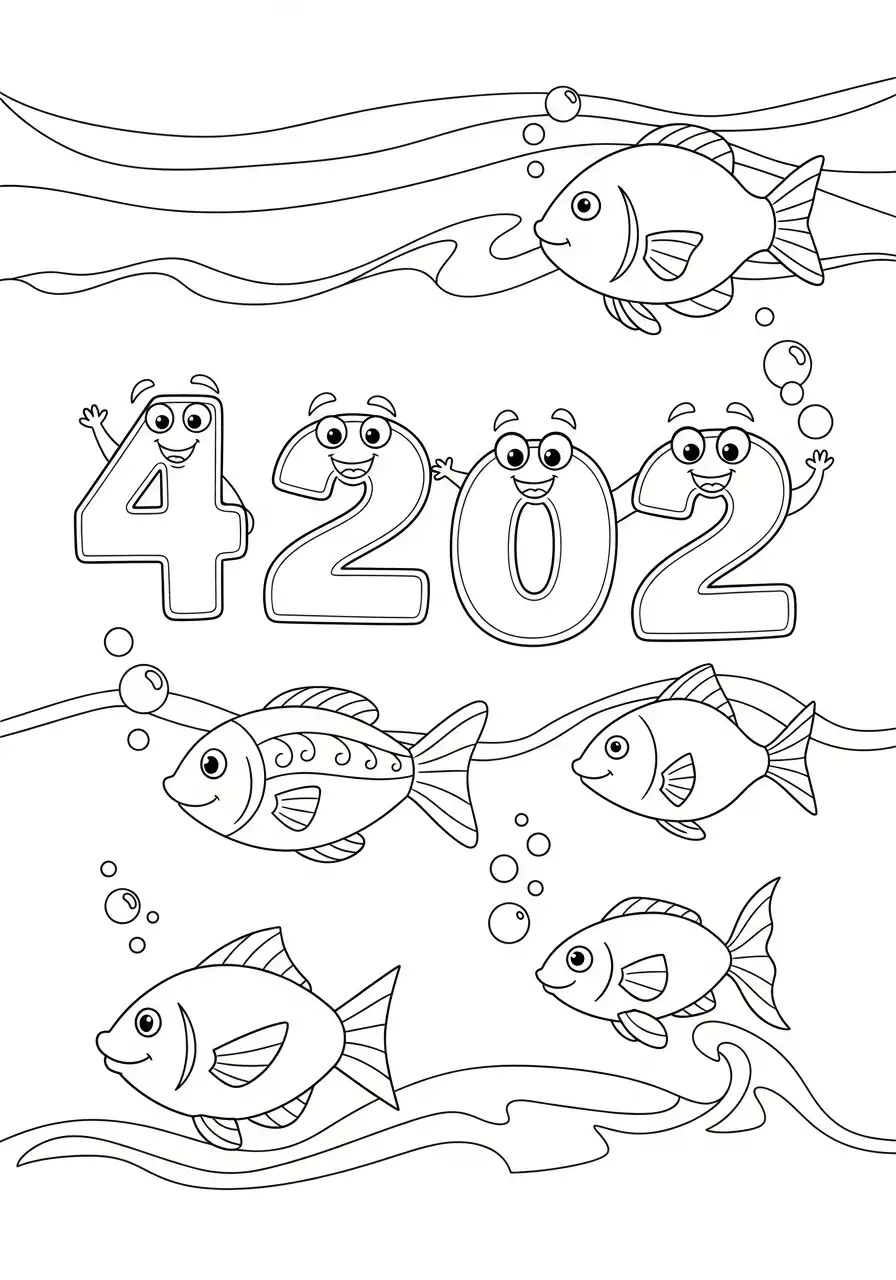 cijfer 4 onderwater vissen kleurplaat