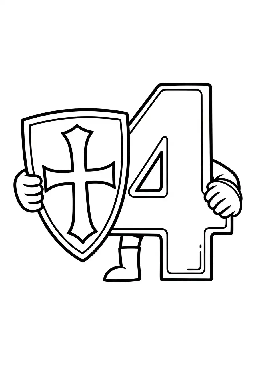 cijfer 4 ridder met schild kleurplaat