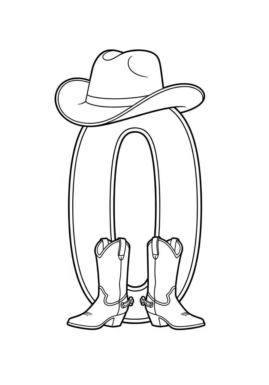 cijfer nul als cowboy kleurplaat