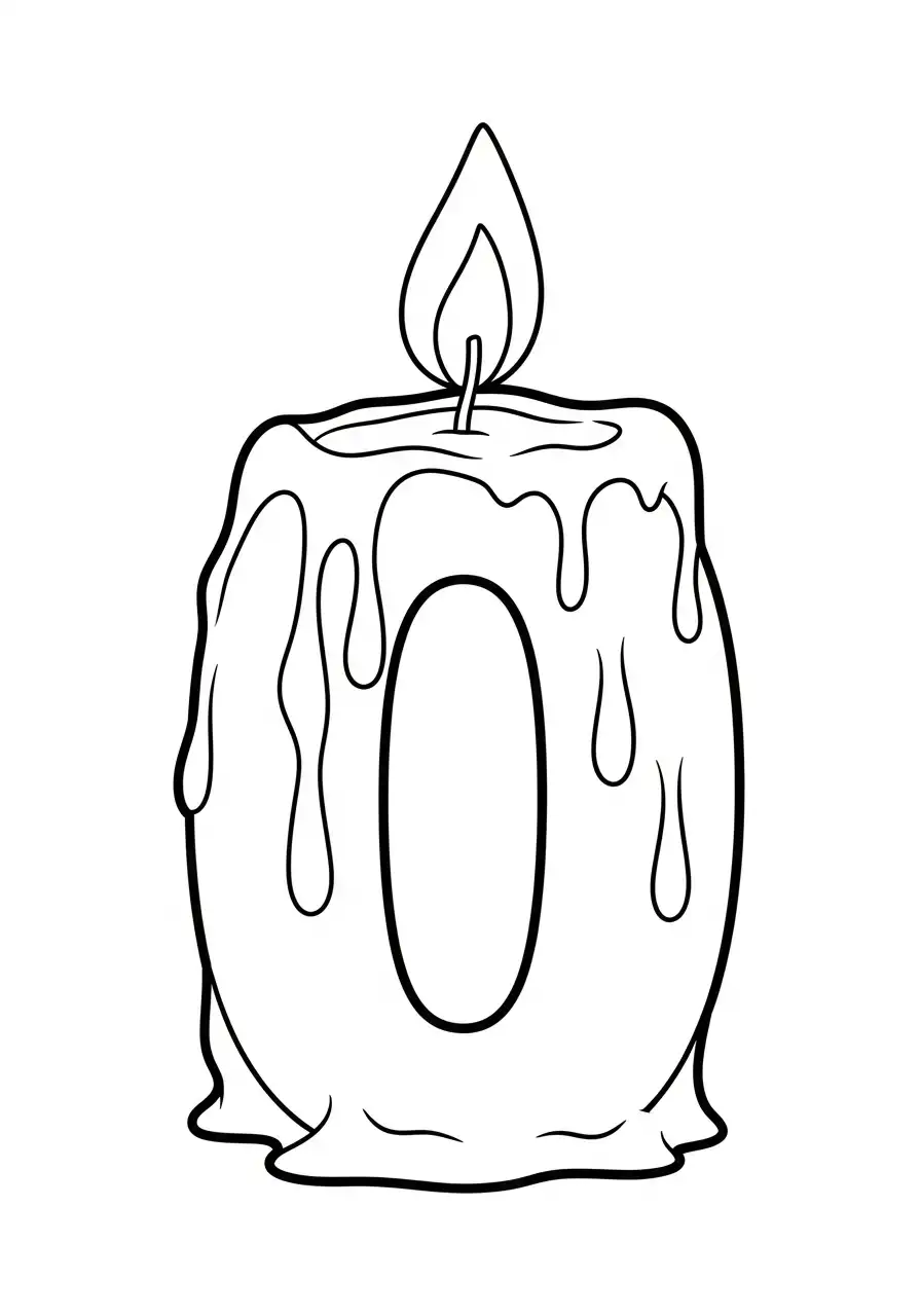 cijfer nul als verjaardagskaars kleurplaat