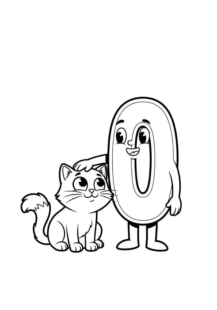 cijfer nul en kat kleurplaat
