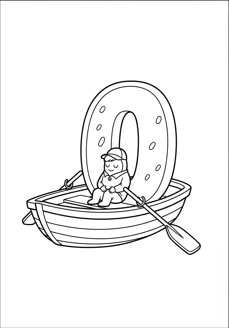 cijfer nul in roeiboot kleurplaat