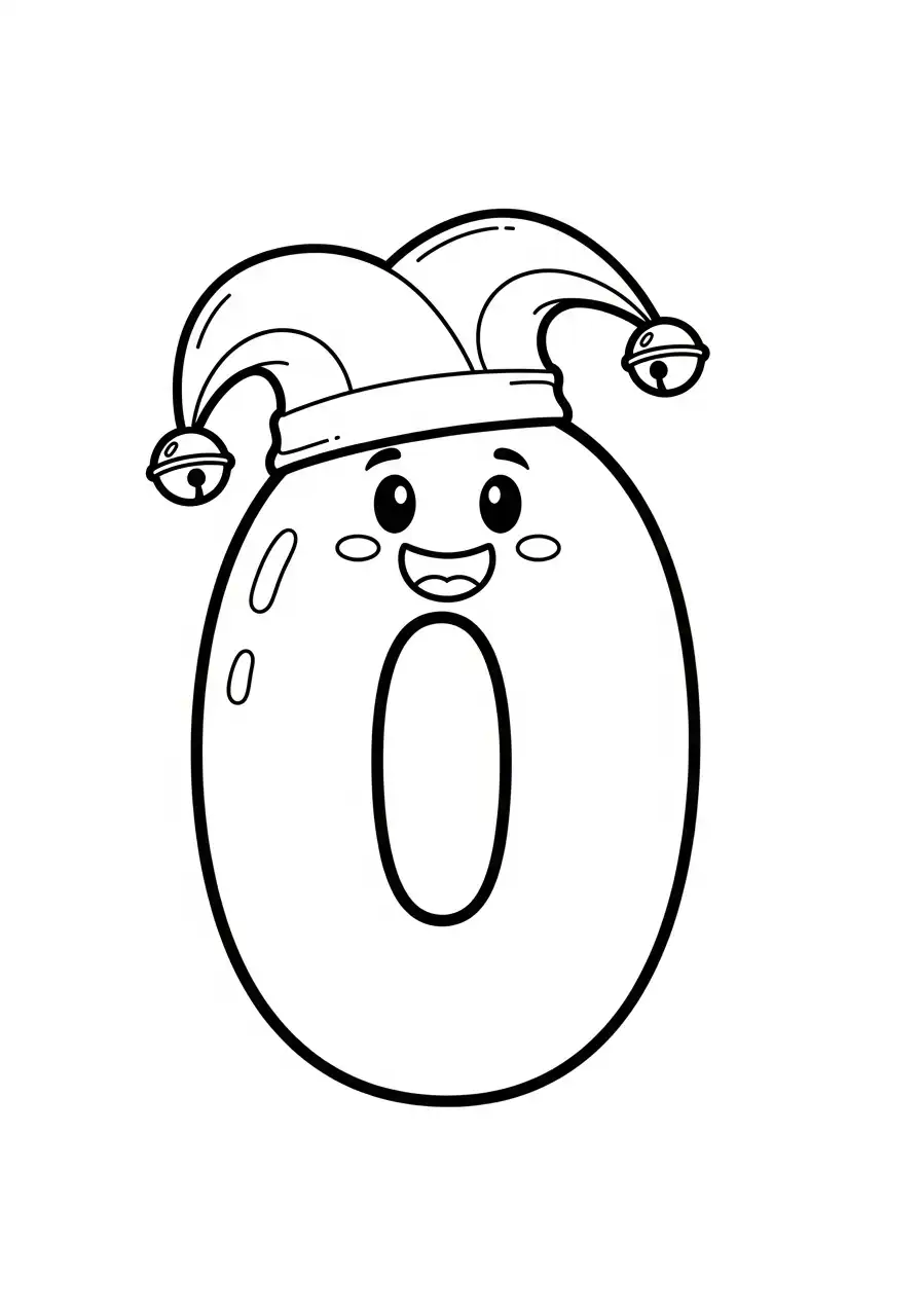 cijfer nul met narrenmuts kleurplaat