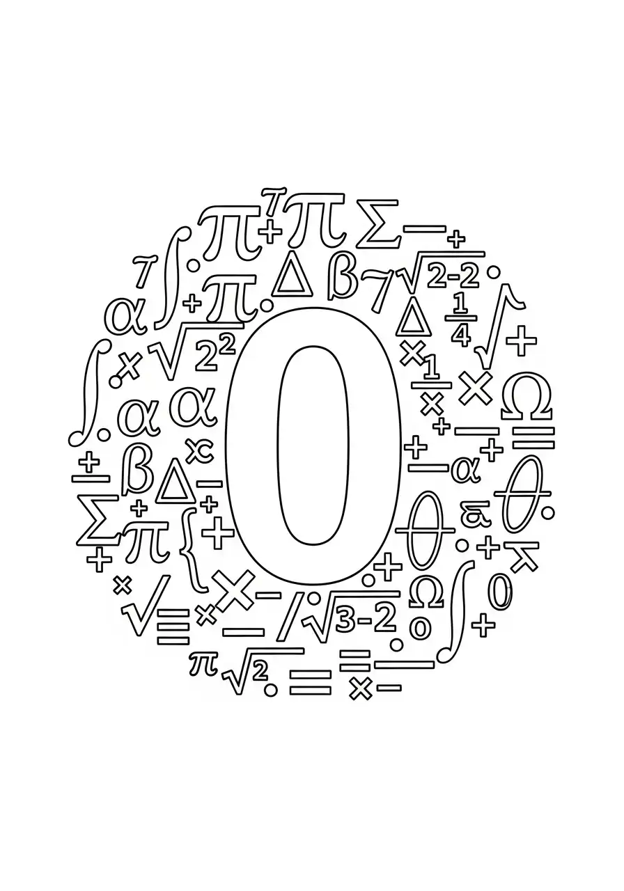 cijfer nul met wiskundige symbolen kleurplaat