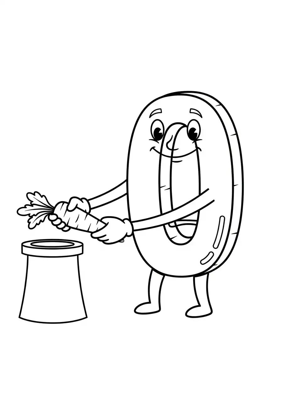 cijfer nul met wortelen kleurplaat