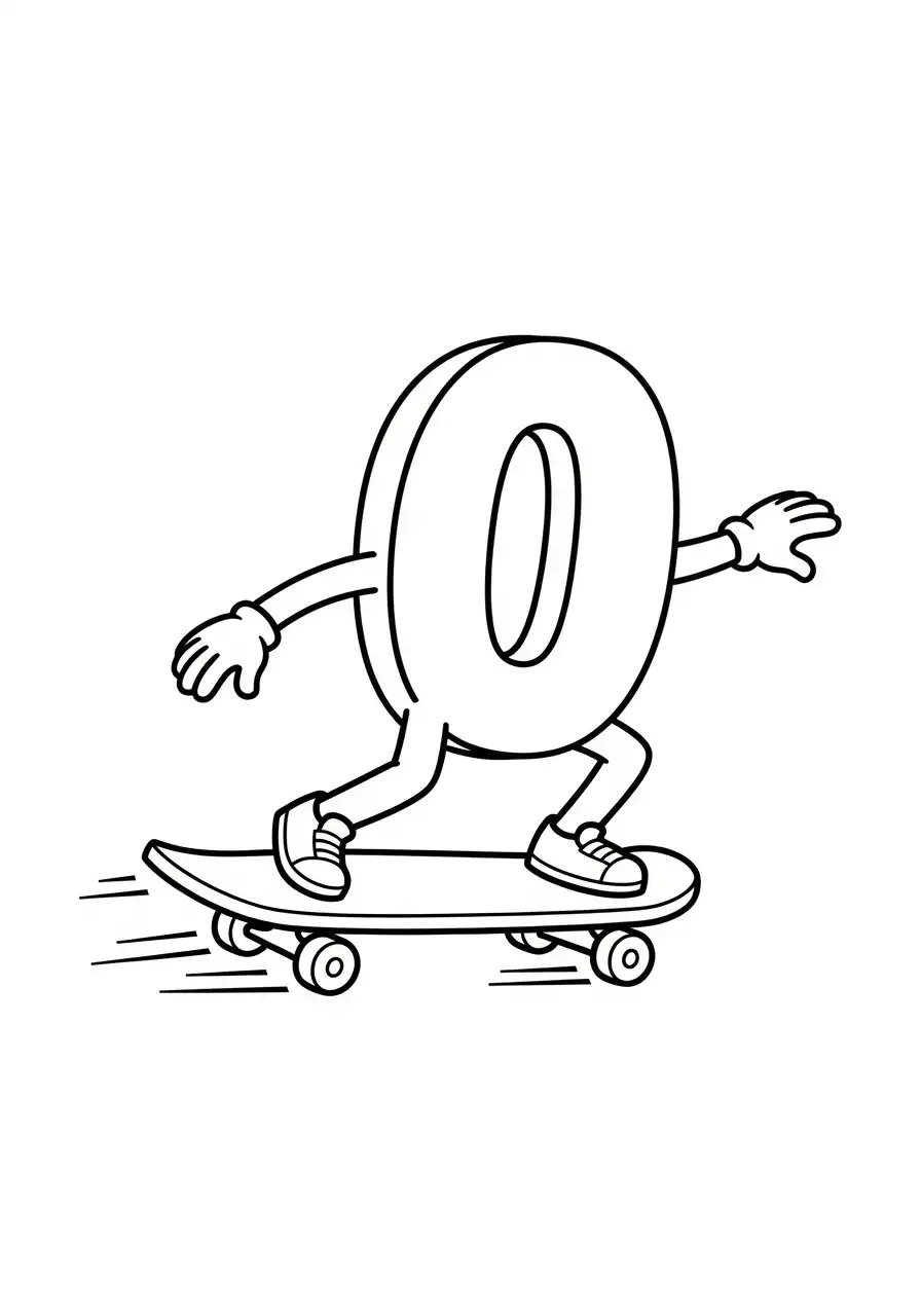 cijfer nul op skateboard kleurplaat