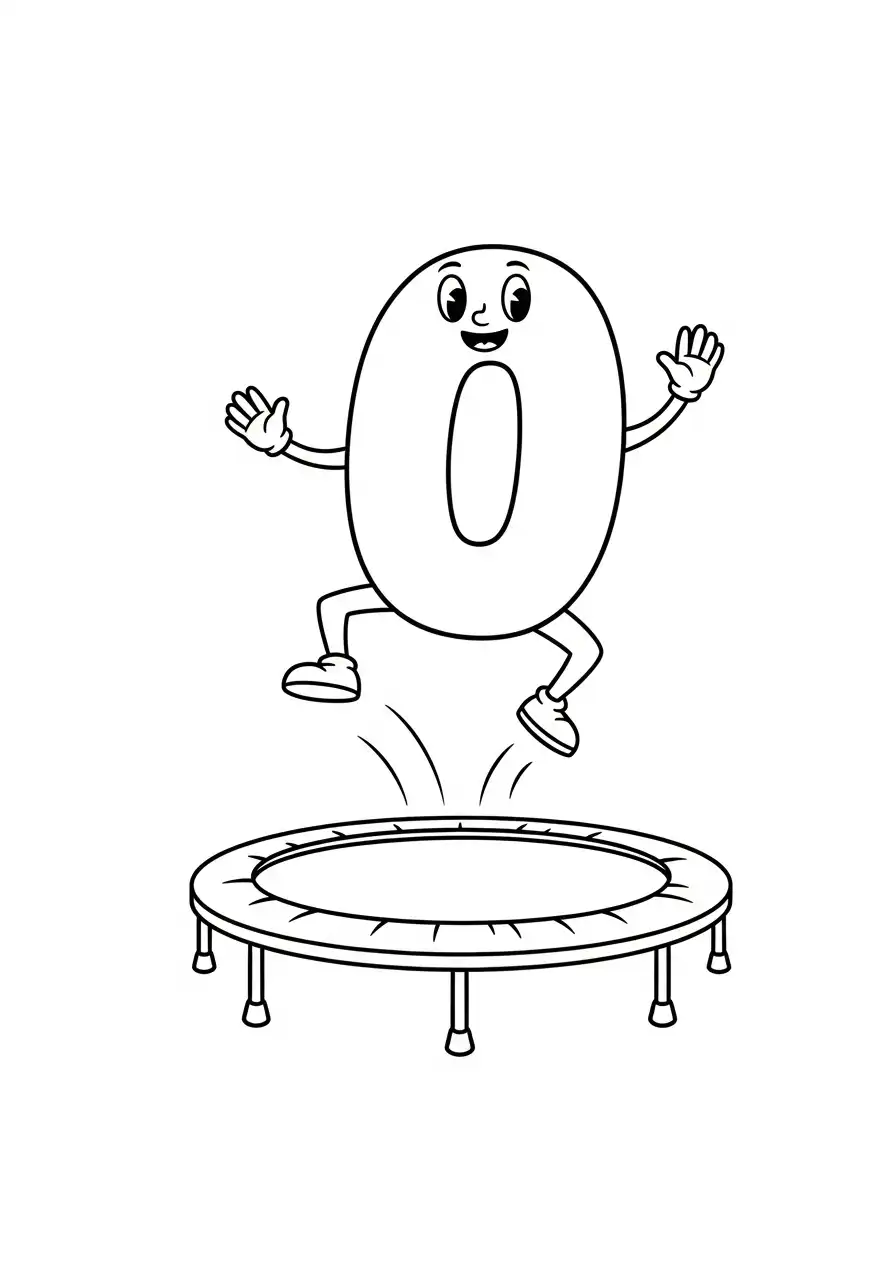 cijfer nul op trampoline kleurplaat