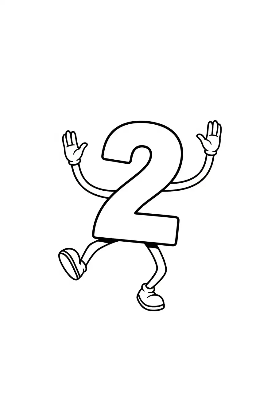 cijfer twee aan het dansen kleurplaat