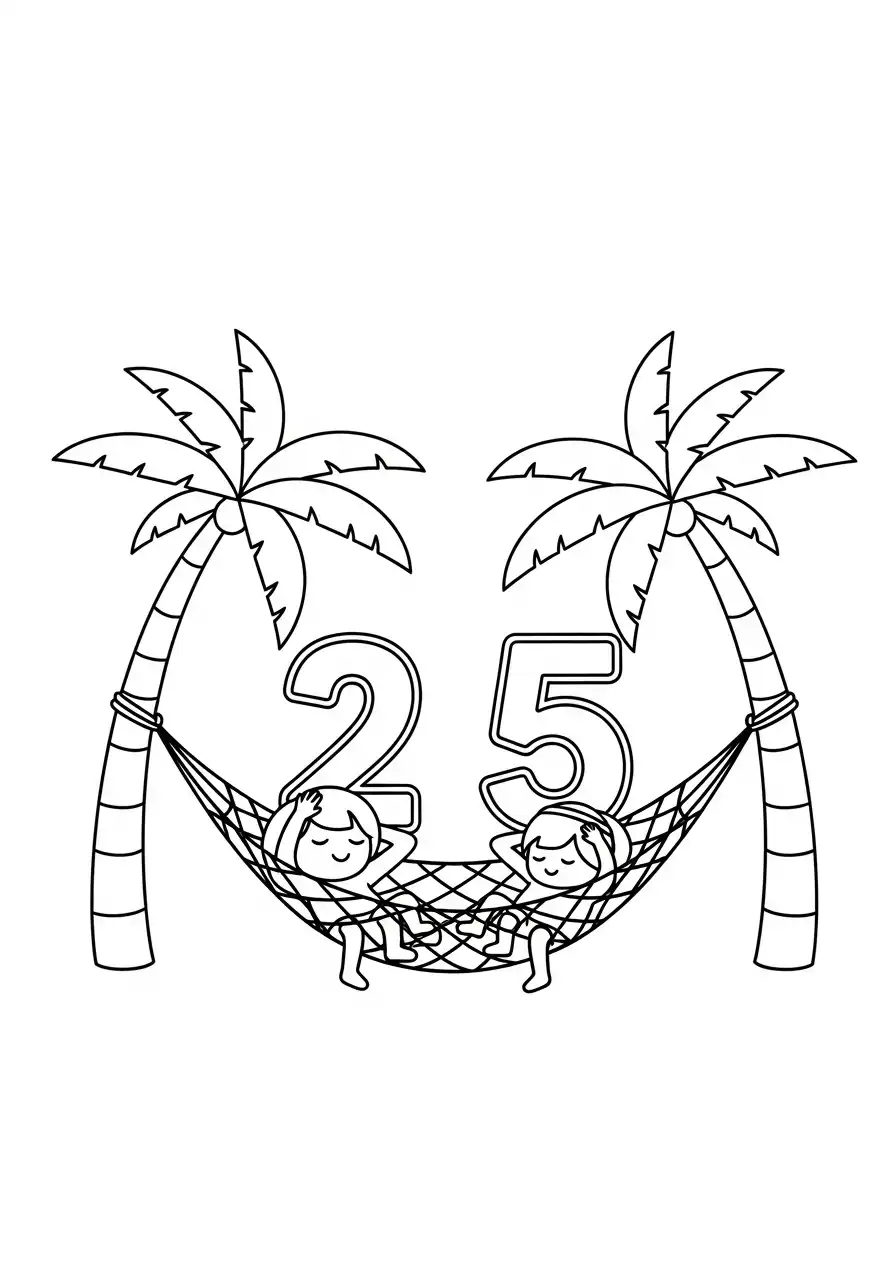 cijfer twee en vijf in hangmat kleurplaat