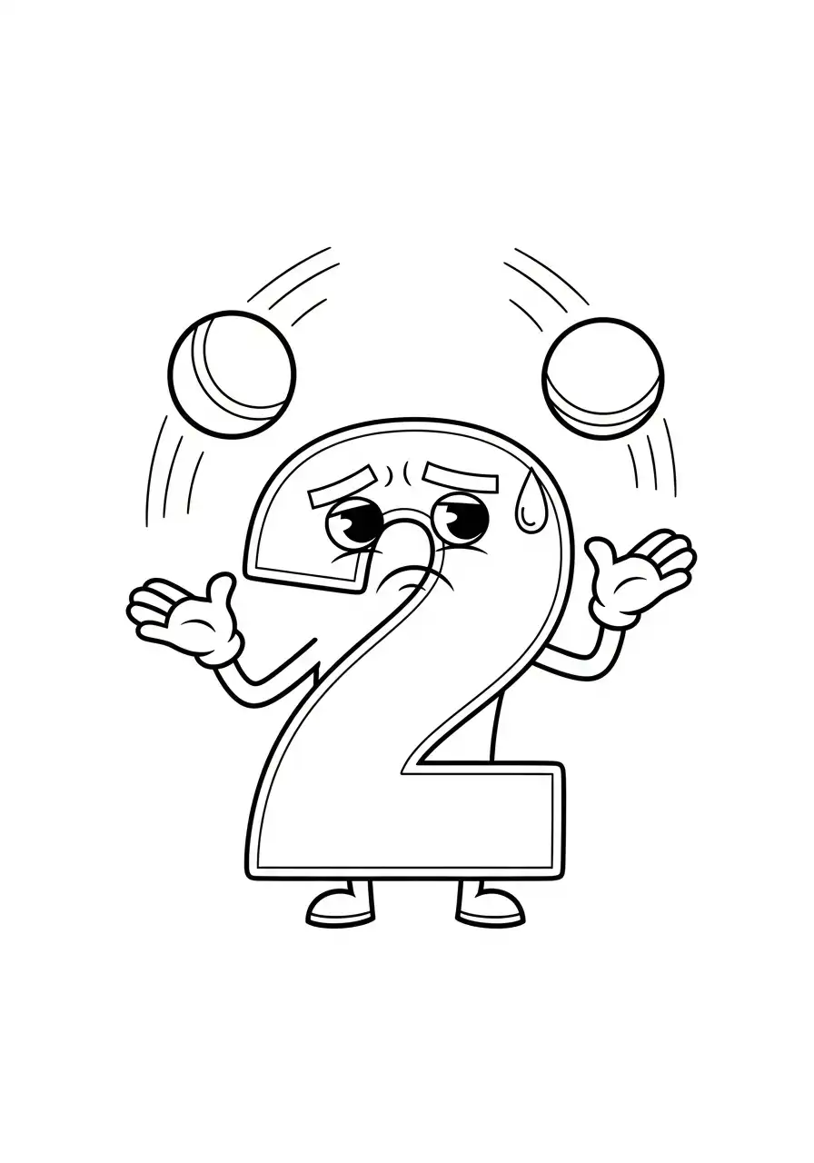 cijfer twee jongleert met ballen kleurplaat