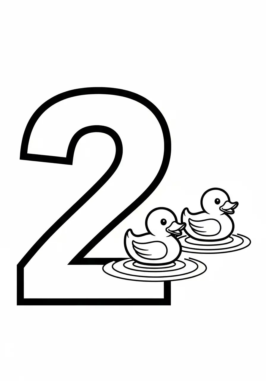 cijfer twee met twee eendjes kleurplaat