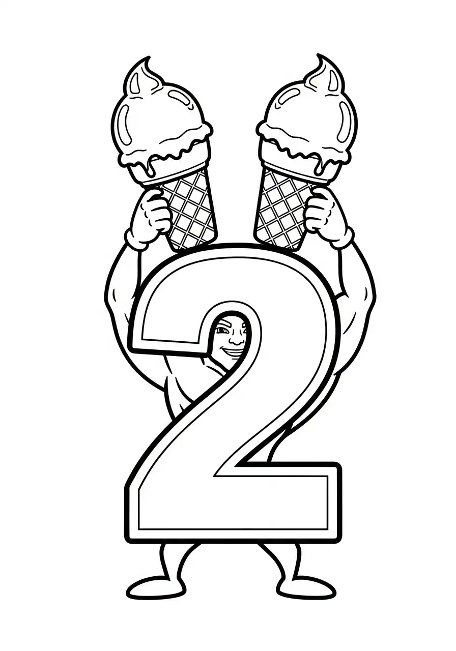cijfer twee met twee ijsjes kleurplaat