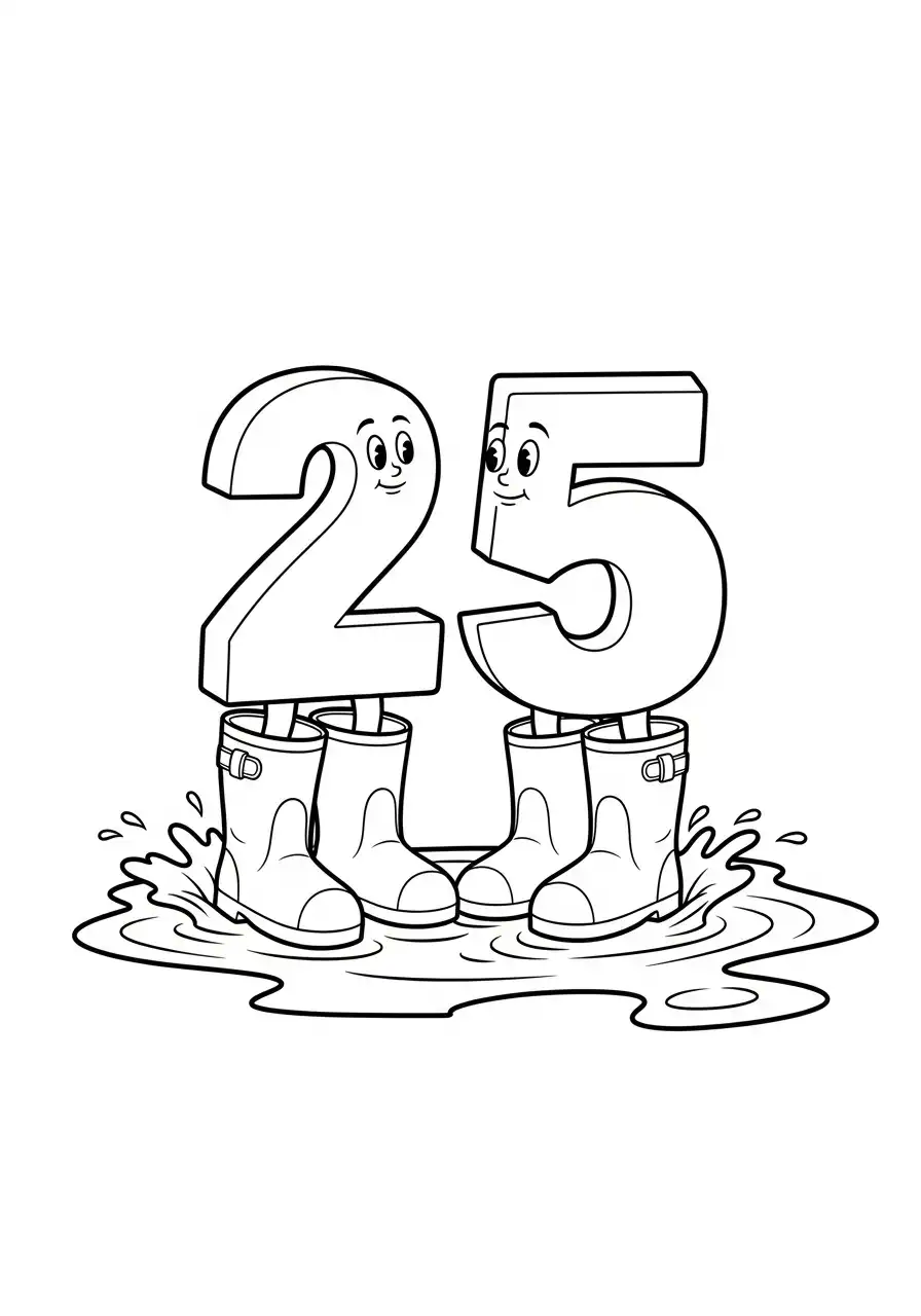 cijfer vijf en twee regenlaarzen kleurplaat