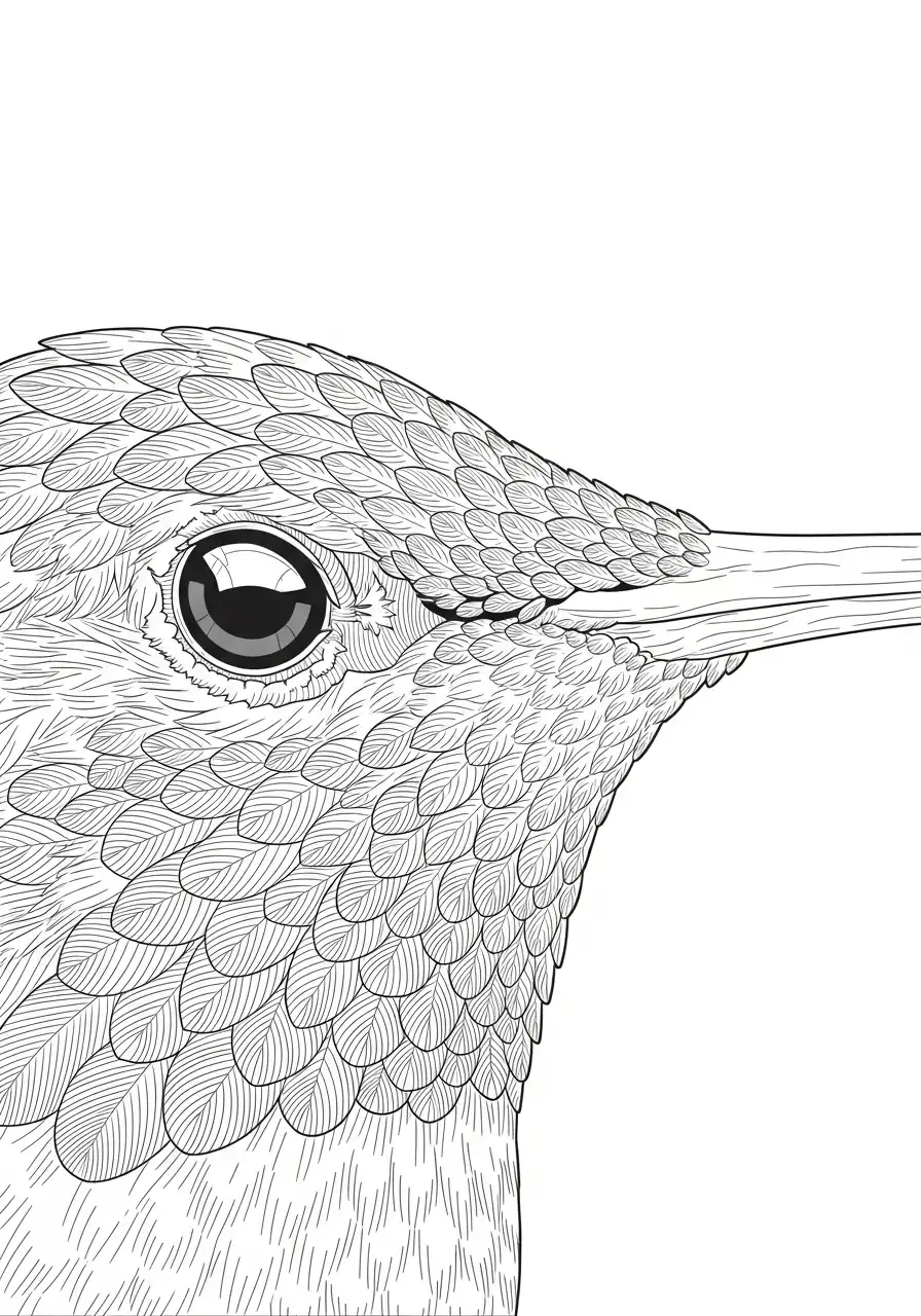 close up detail kop van kolibrie kleurplaat