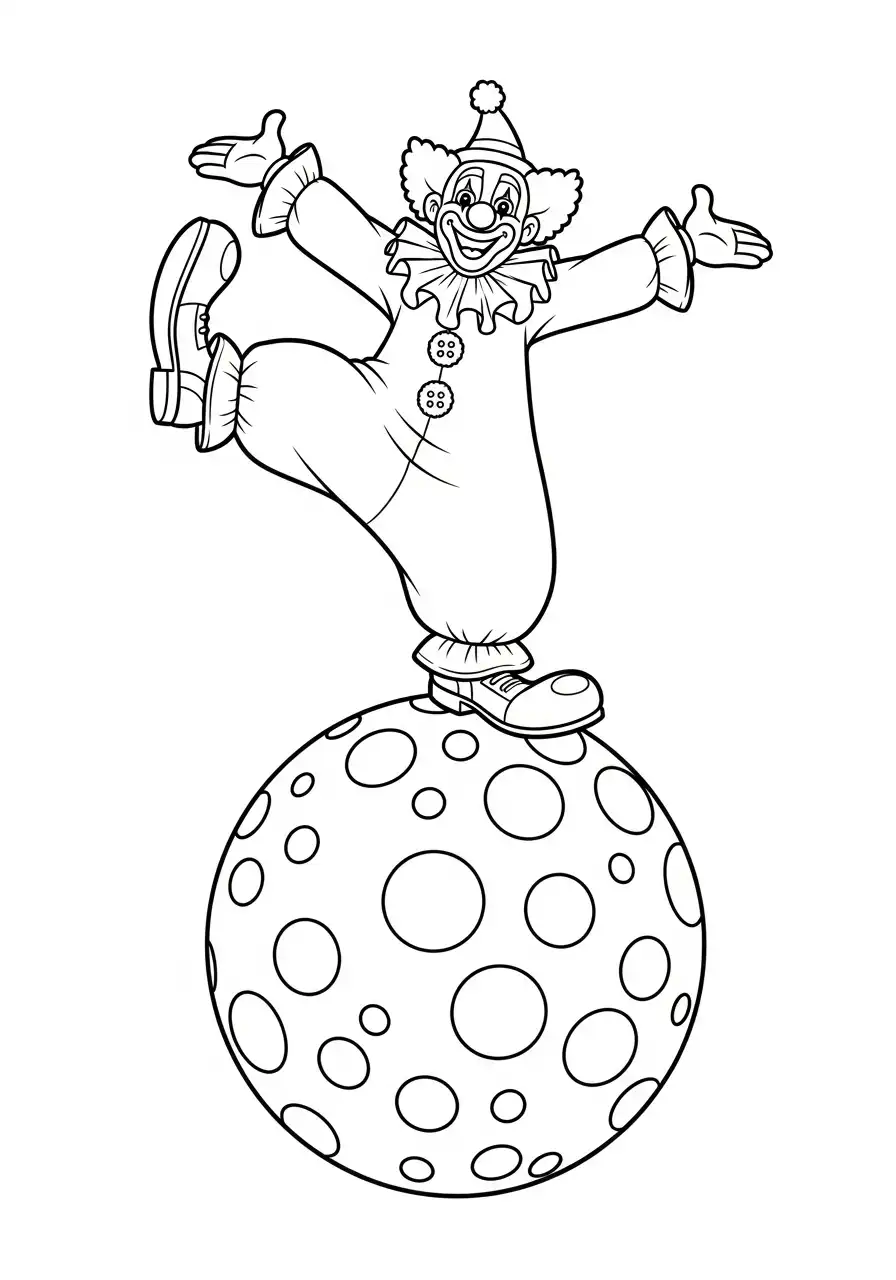 clown balanceert op bal kleurplaat
