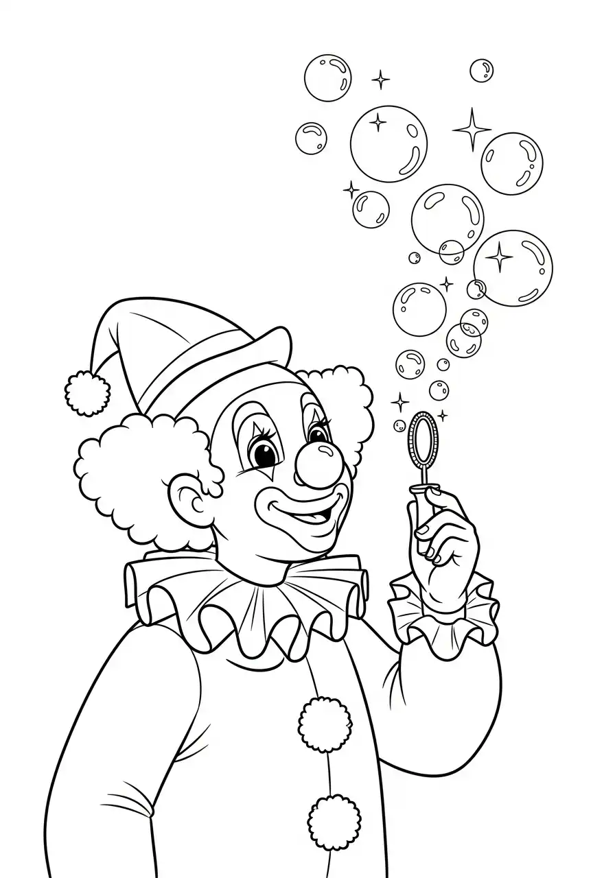 clown blaast bellen kleurplaat