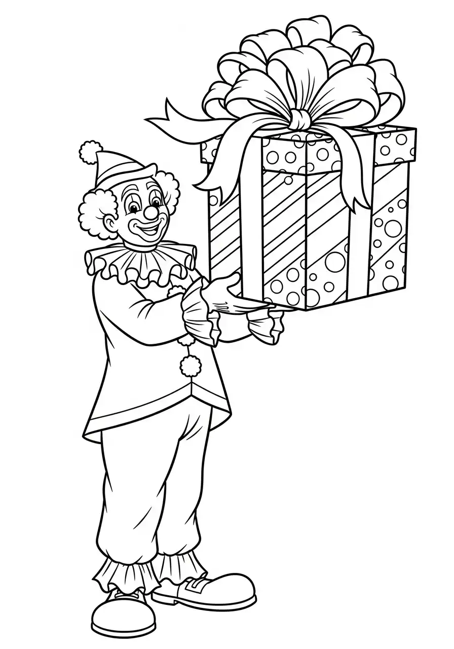 clown geeft cadeau kleurplaat