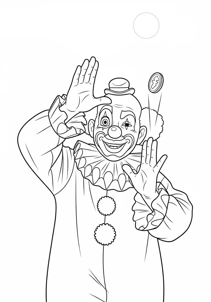 clown goochelt met muntje kleurplaat