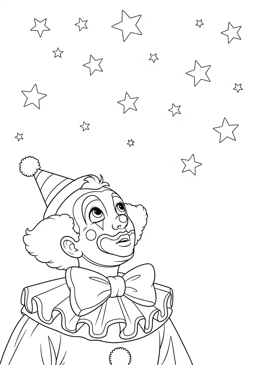 clown kijkt naar sterren kleurplaat