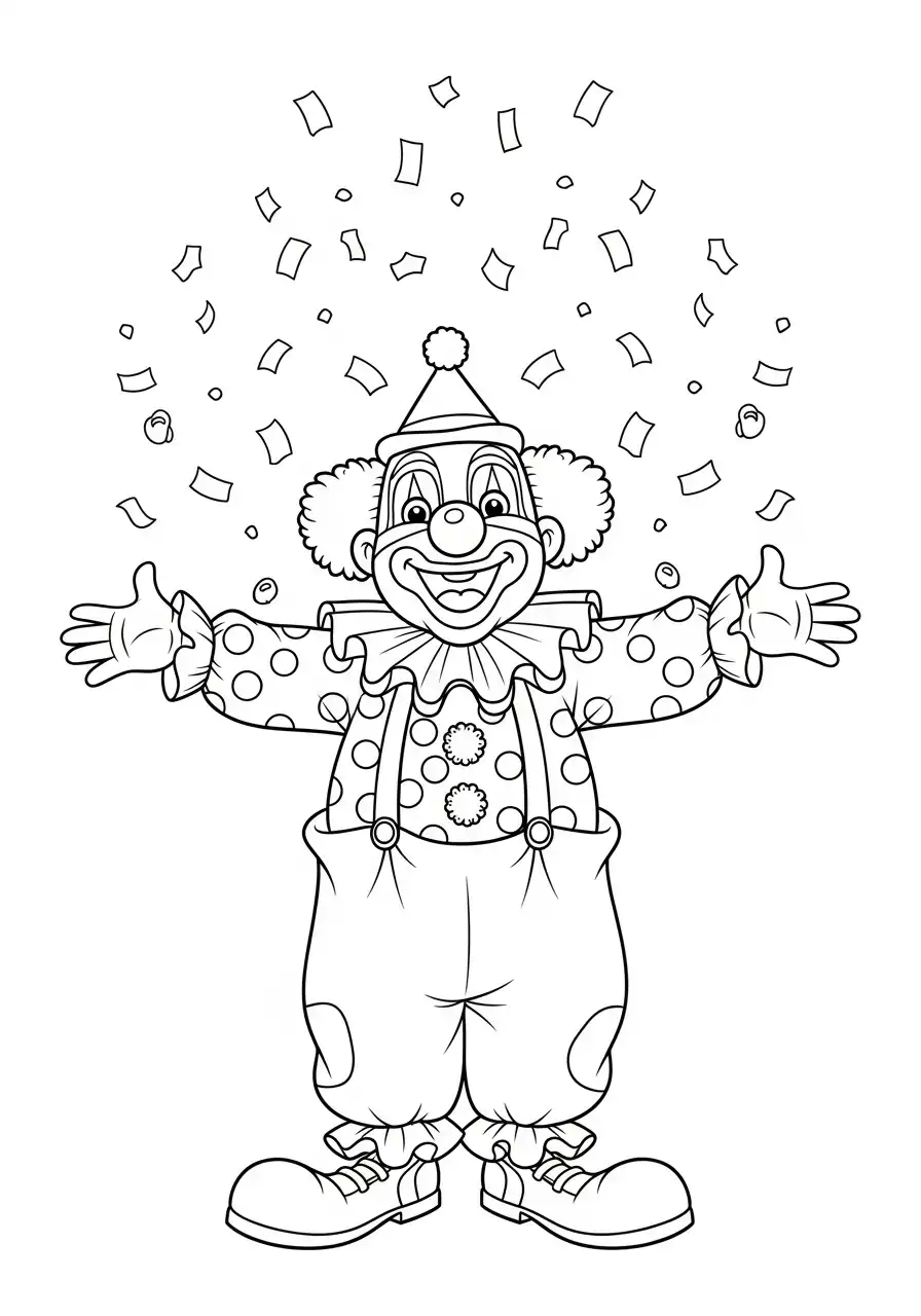 clown met confetti kleurplaat