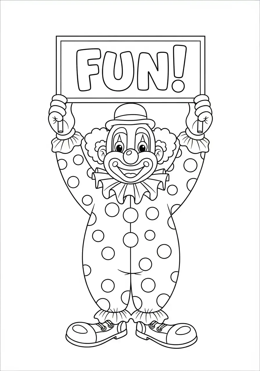 clown met fun bord kleurplaat