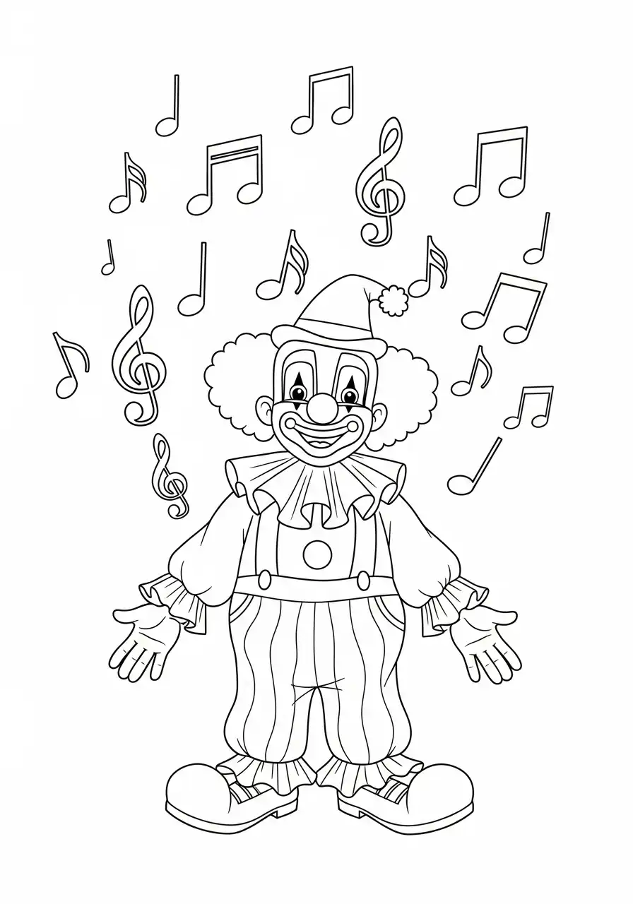 clown met muzieknoten kleurplaat