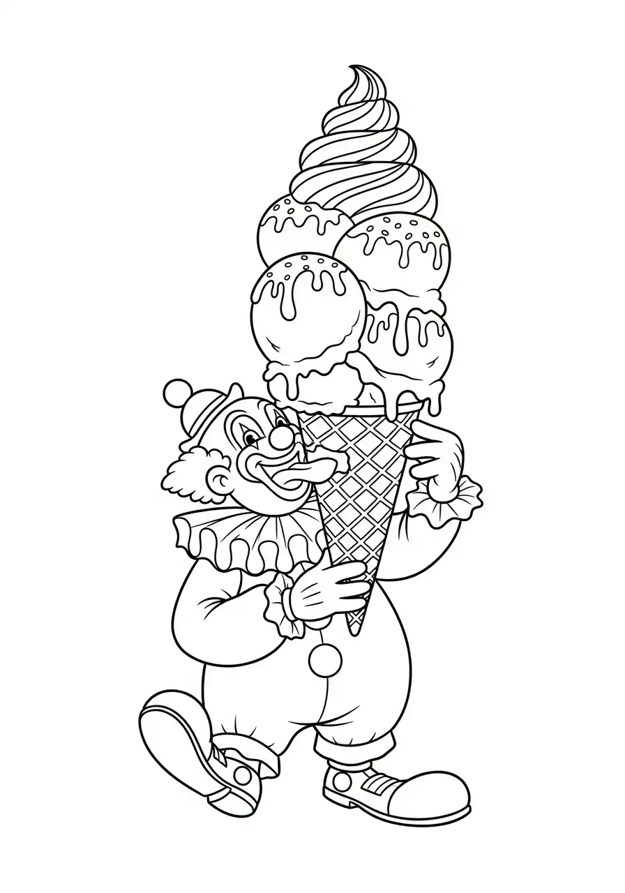 clown met reuze ijshoorntje kleurplaat