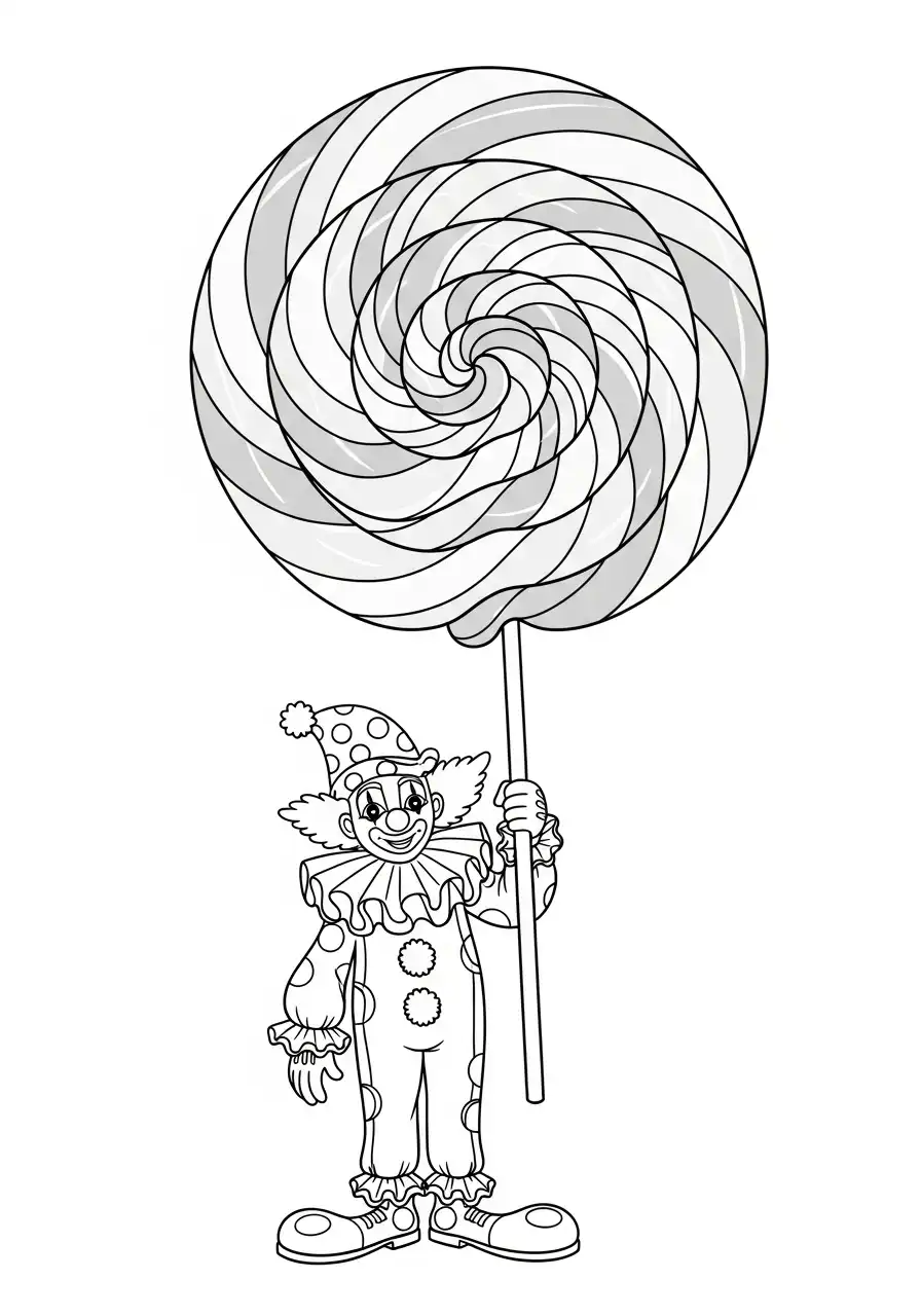 clown met reuze lolly kleurplaat