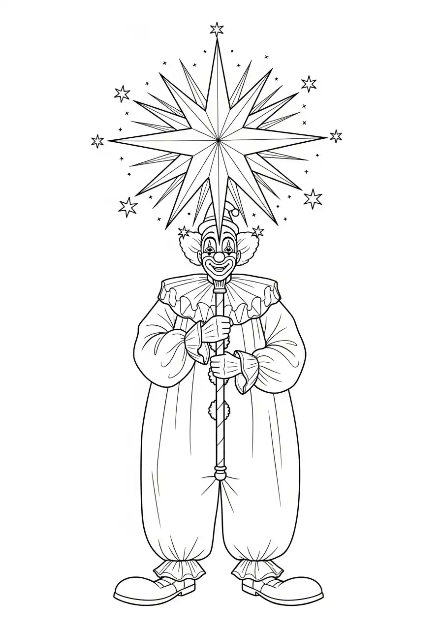 clown met sterren staf kleurplaat
