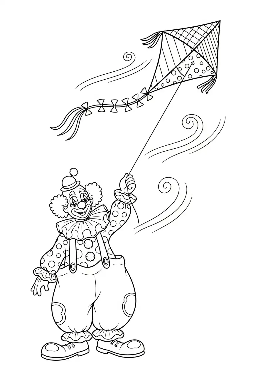 clown met vlieger kleurplaat