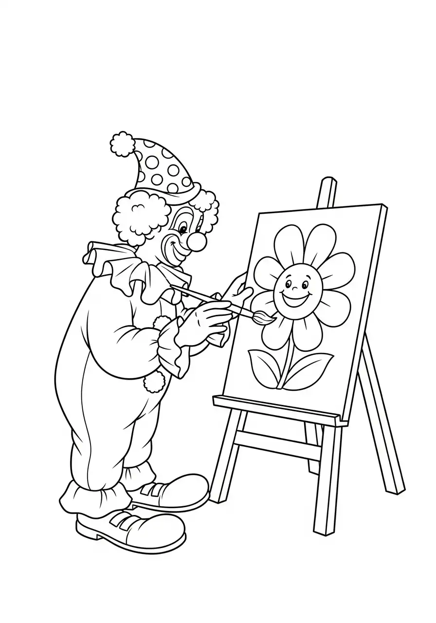 clown schildert bloem kleurplaat