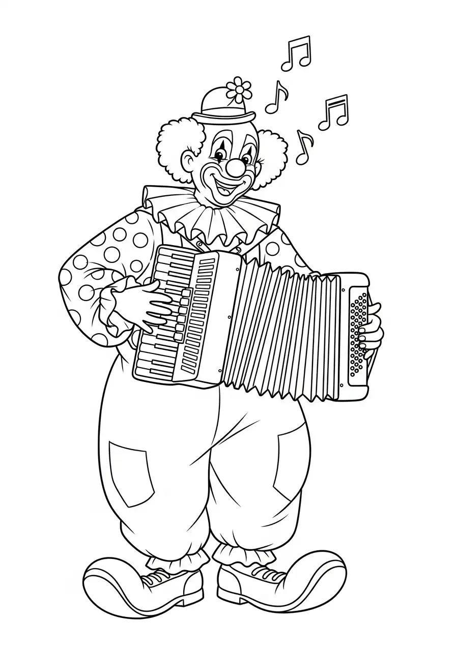 clown speelt accordeon kleurplaat
