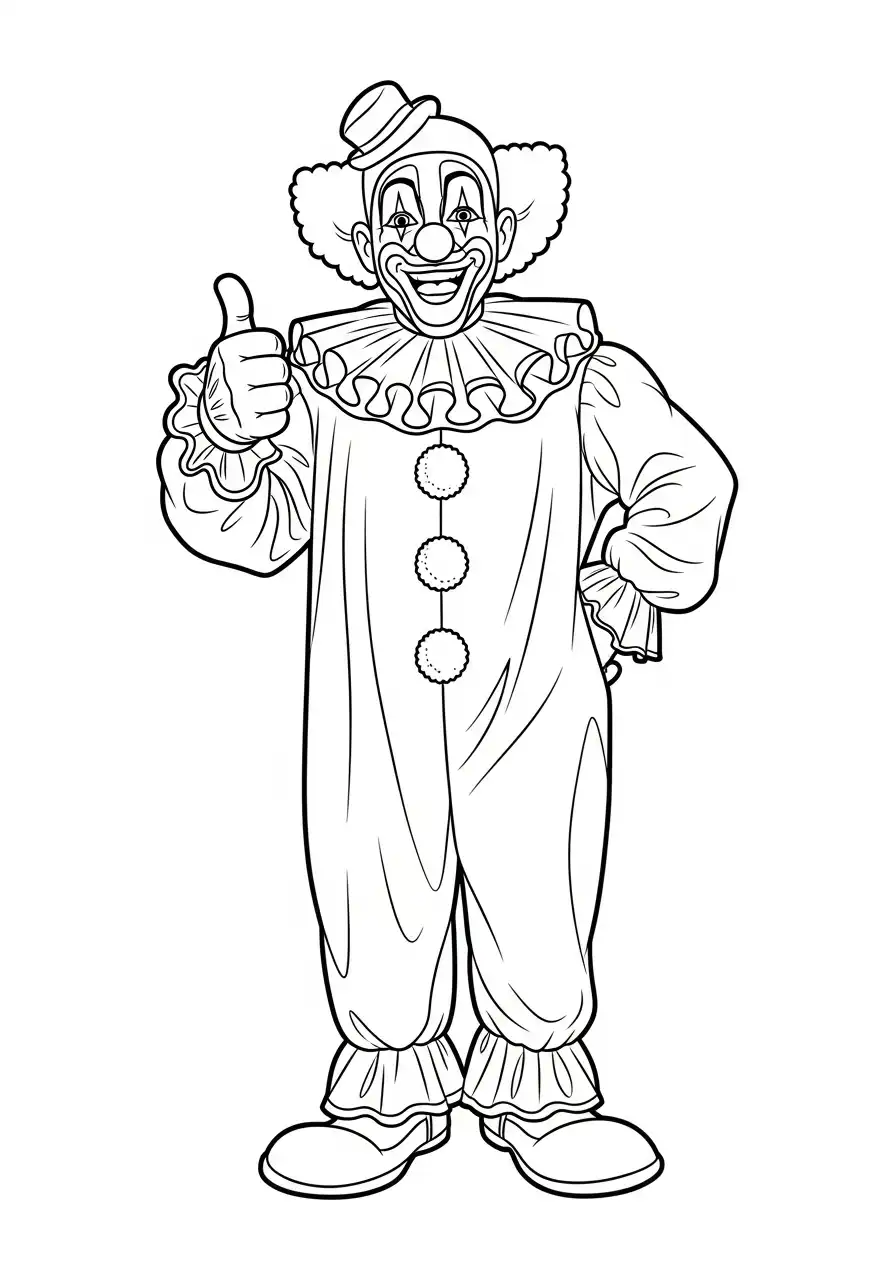 clown steekt duim op kleurplaat
