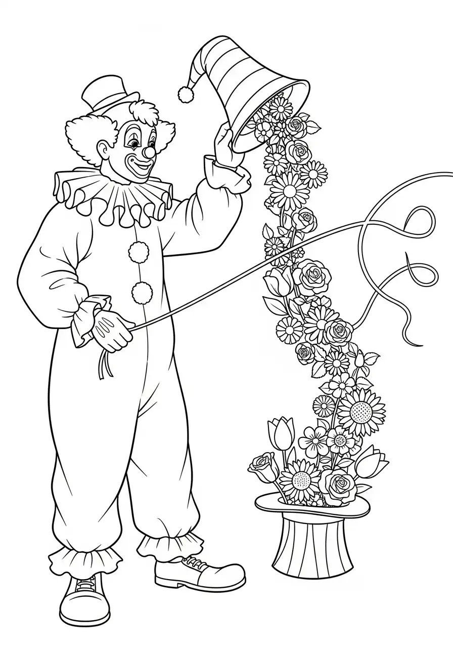 clown tovert bloemen kleurplaat