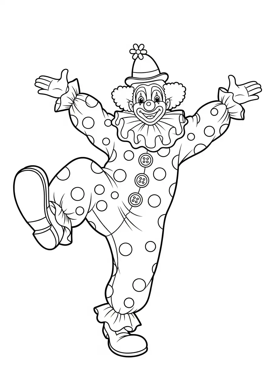 dansende clown stippenpak kleurplaat