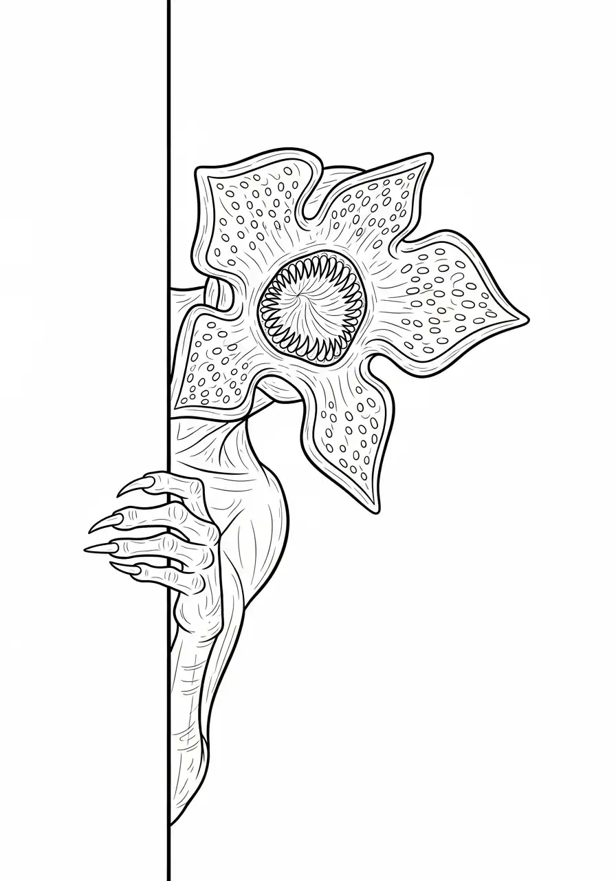 Kleurplaat Demogorgon 13 demogorgon loert om hoek kleurplaat